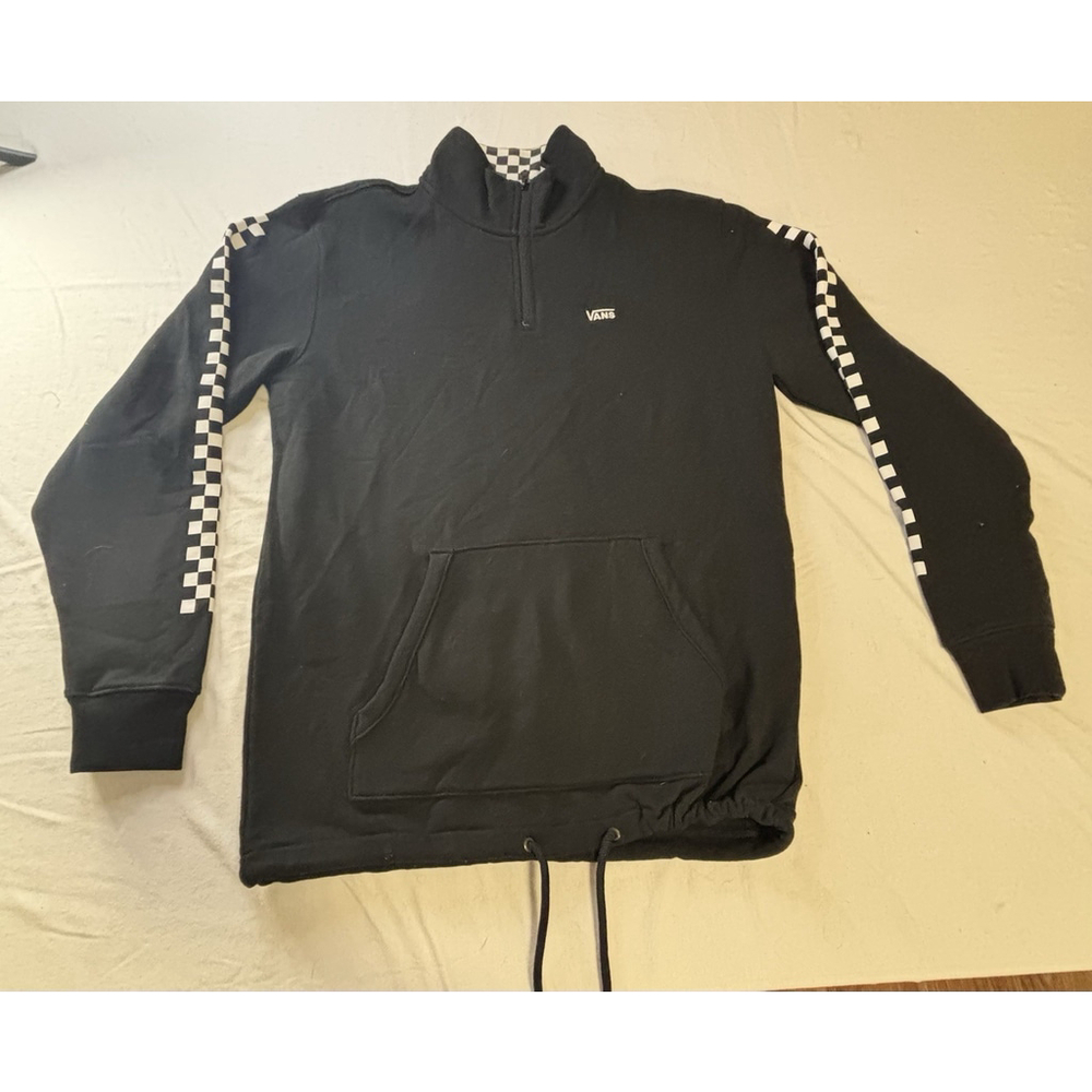 Vans Pullover Mens Small Black Checkerboard Quarter Zip Sweatshirt Hoodie Versa